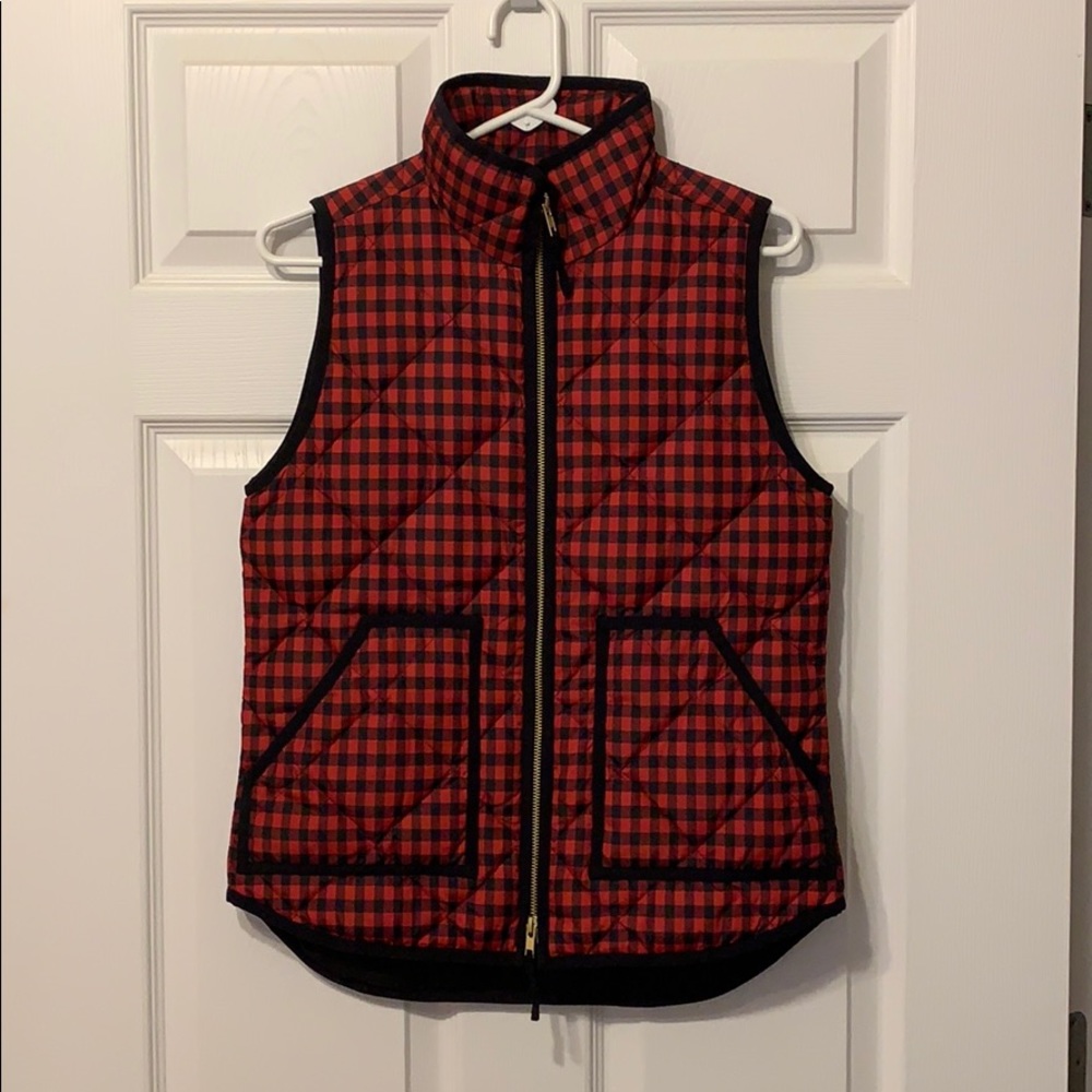 J Crew Buffalo Check Puffer Vest